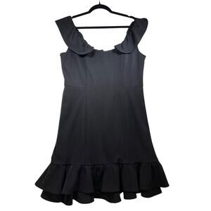 Nanette Lepore Black Tiered Ruffle Hem Off Shoulder Mini Dress Womens 8